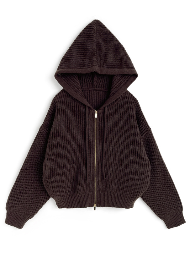 フード付きダブルジップニットパーカー