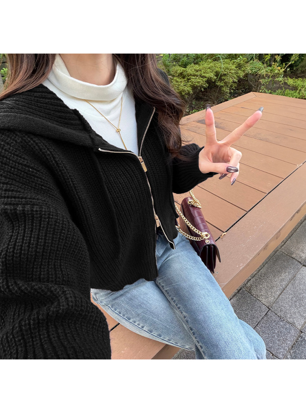 フード付きダブルジップニットパーカー[dr810] | レディース