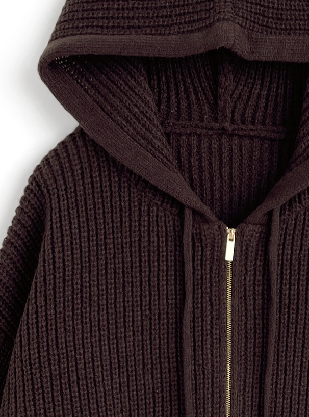 フード付きダブルジップニットパーカー
