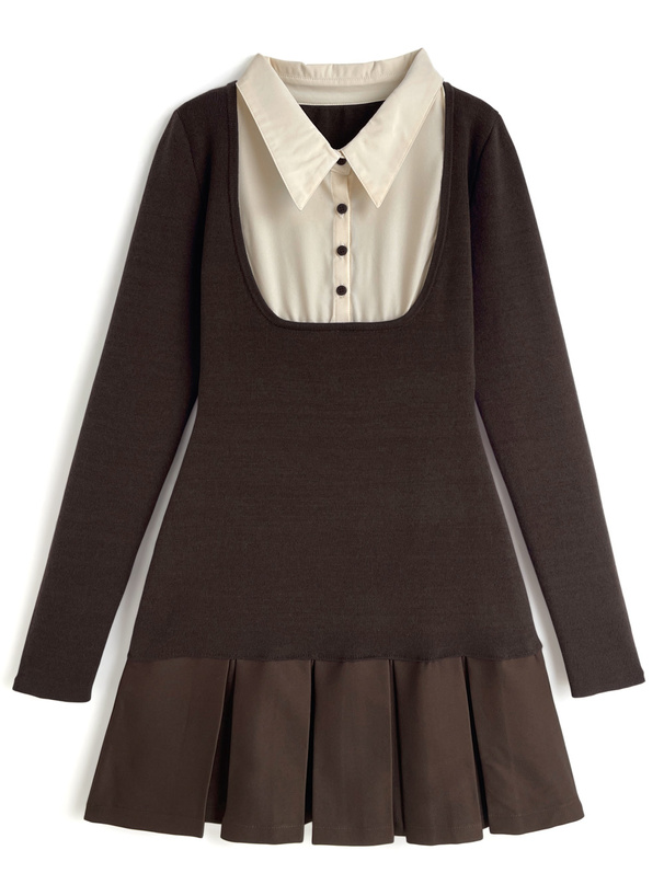 シャツドッキングフレアニットミニワンピース