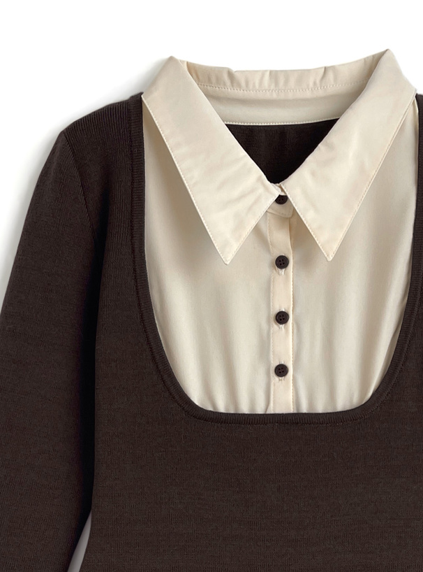 シャツドッキングフレアニットミニワンピース