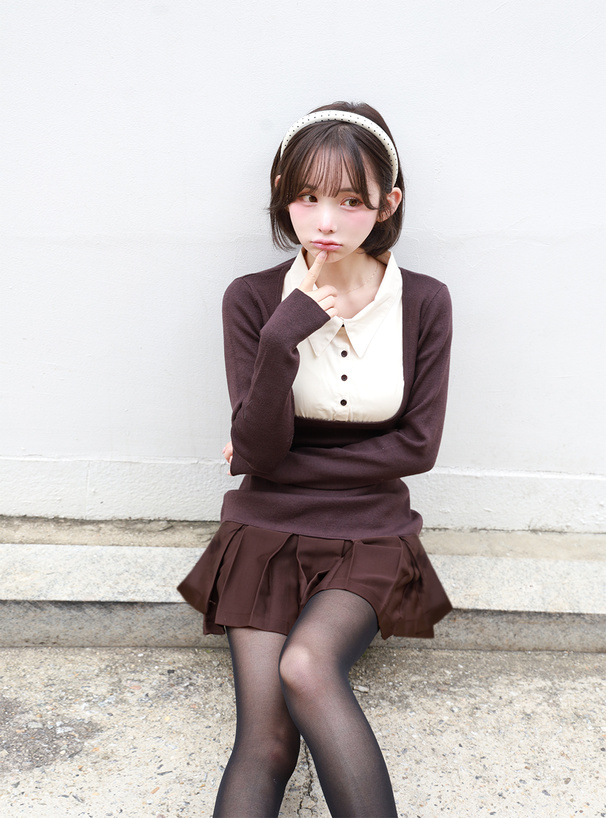 シャツドッキングフレアニットミニワンピース