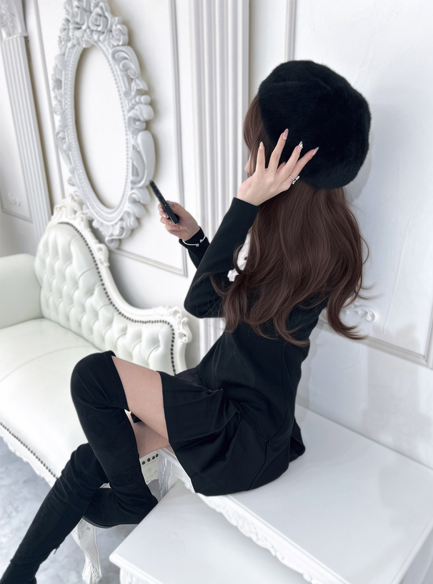 シャツドッキングフレアニットミニワンピース