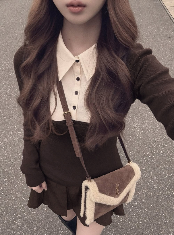 シャツドッキングフレアニットミニワンピース