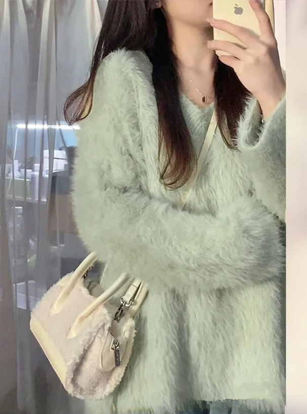 Vネックシャギーニットトップス[dr814] | レディースファッション通販