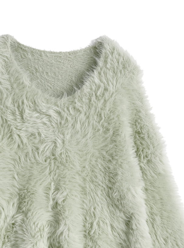 Ｖネックシャギーニットトップス