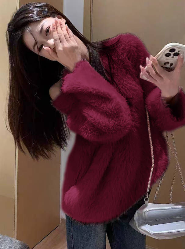 Ｖネックシャギーニットトップス