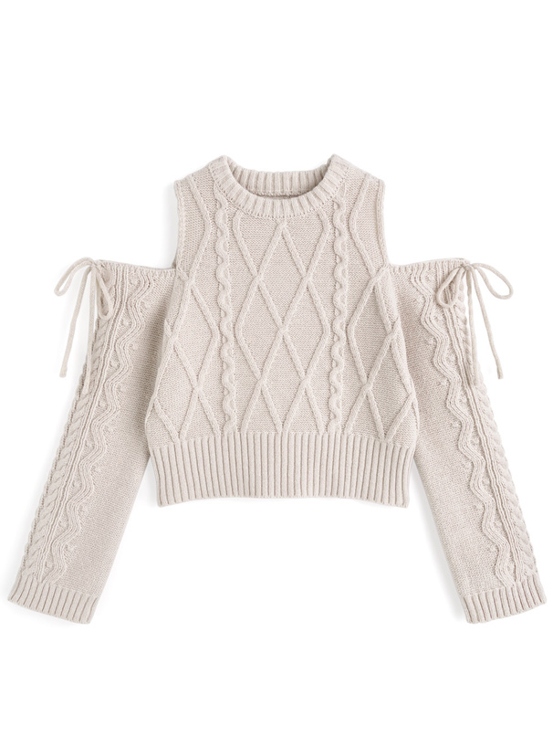 ショルダーオープンケーブル編みニットトップス[dr819] | レディース