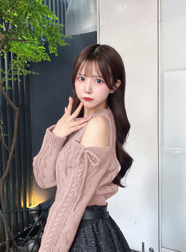 ショルダーオープンケーブル編みニットトップス[dr819] | レディース