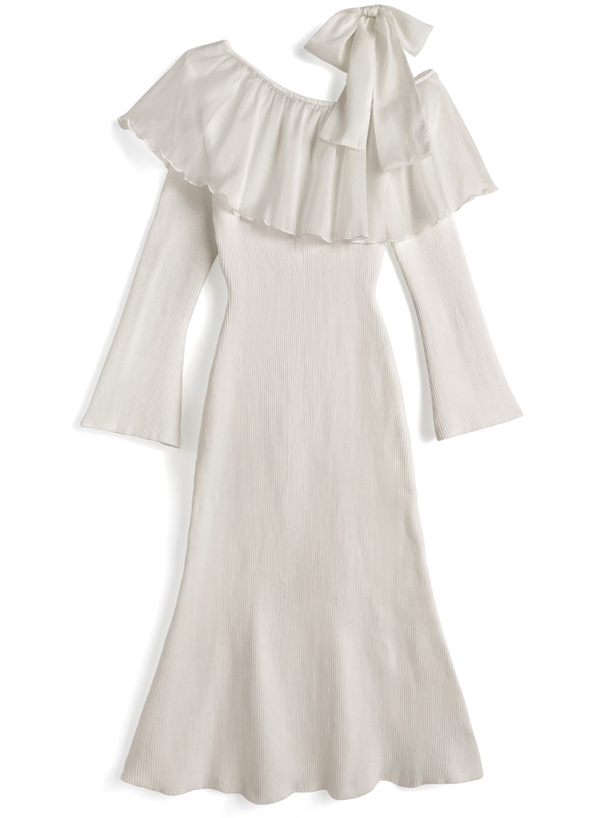 ワンショルダーフリルリボンロングワンピース