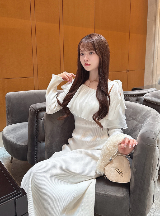 ワンショルダーフリルリボンロングワンピース[dr820] | レディース