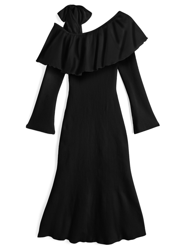 ワンショルダーフリルリボンロングワンピース