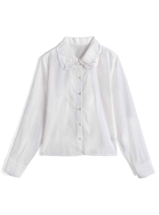 レース襟ブラウス×ケーブル編みリボンニットトップスアンサンブル