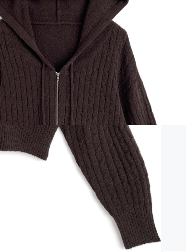 フード付きケーブル編みニットパーカー[dr824] | レディース