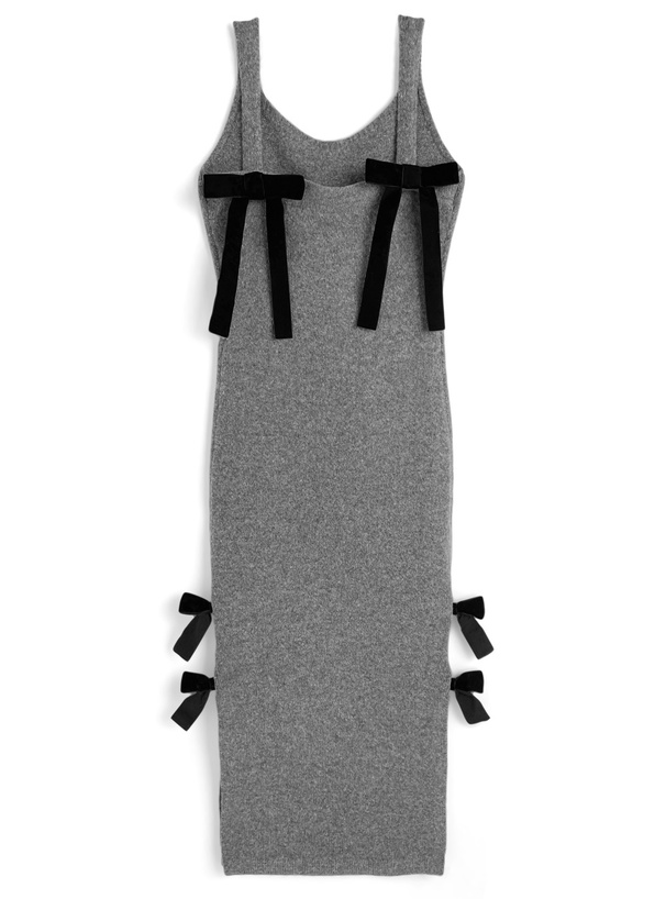 ニットカーディガン×ベロアリボンスリットワンピースセットアップ