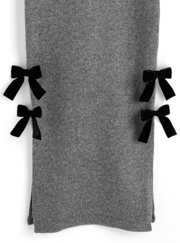 ニットカーディガン×ベロアリボンスリットワンピースセットアップ