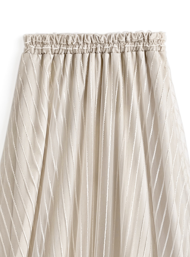 ニットカーディガン×ストライプラメチュールスカートセットアップ