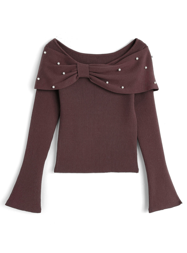 リボンパールニットトップス[dr830] | レディースファッション通販の