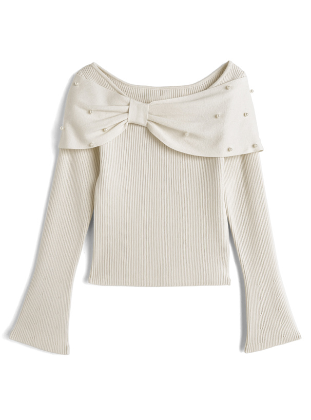 リボンパールニットトップス[dr830] | レディースファッション通販の