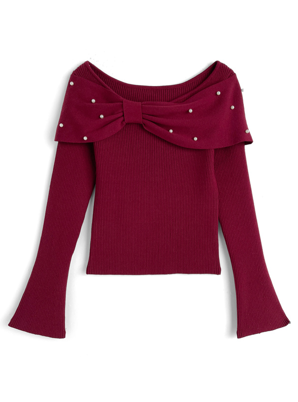 リボンパールニットトップス