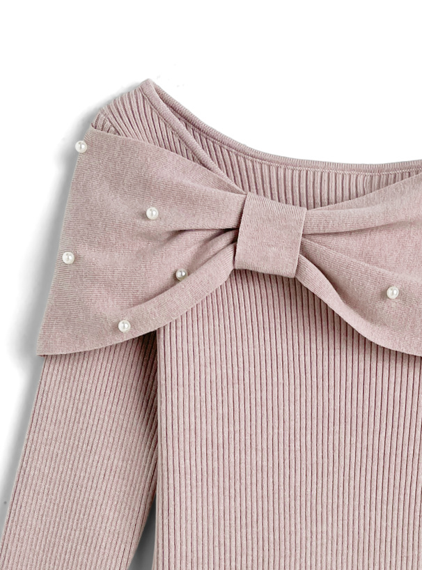 リボンパールニットトップス