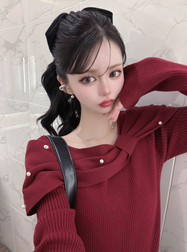 リボンパールニットトップス[dr830] | レディースファッション通販の