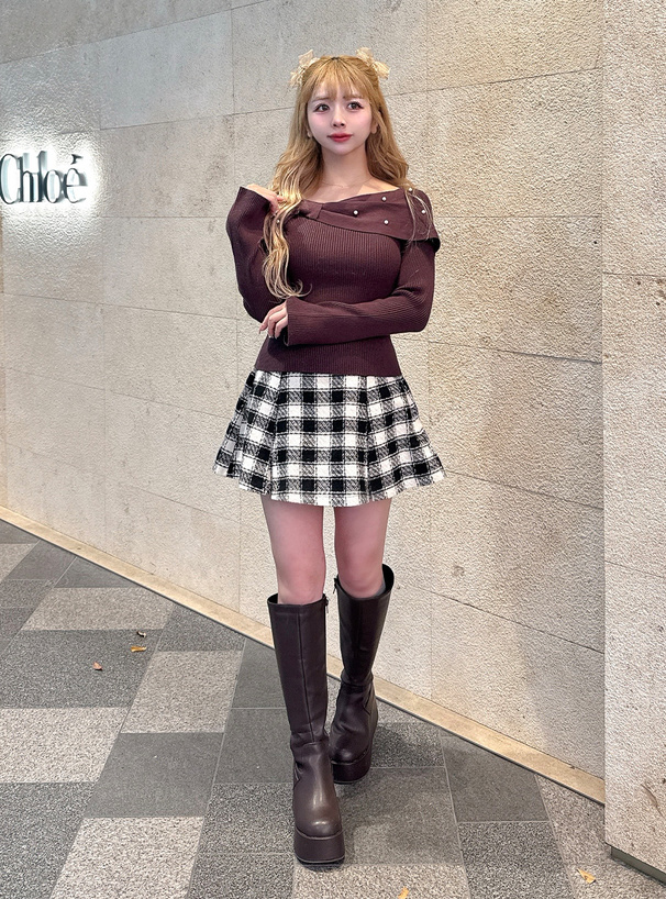 リボンパールニットトップス