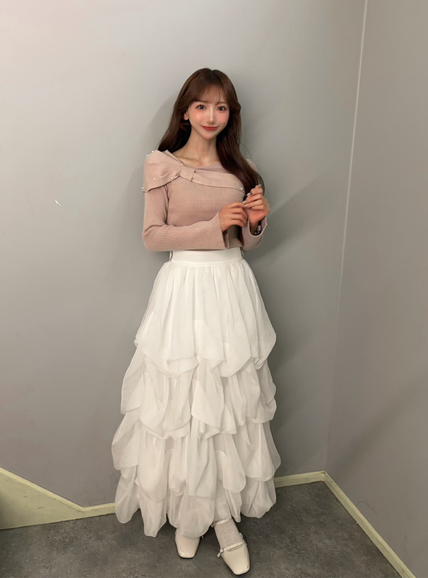 リボンパールニットトップス