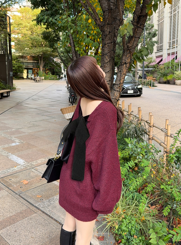 バックリボンニットトップス