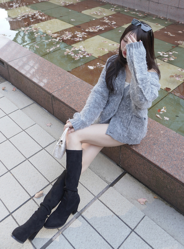 カーディガン×ショートパンツニットセットアップ