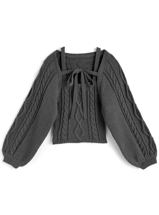 リボンボレロ×キャミソールケーブル編みニットアンサンブル