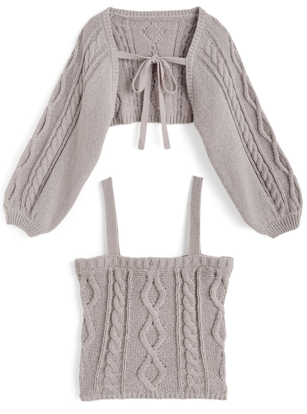 リボンボレロ×キャミソールケーブル編みニットアンサンブル