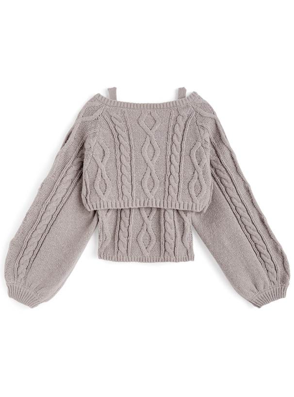 リボンボレロ×キャミソールケーブル編みニットアンサンブル