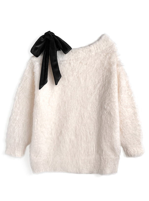 ワンショルダーベロアリボンニットミニワンピース[dr835]