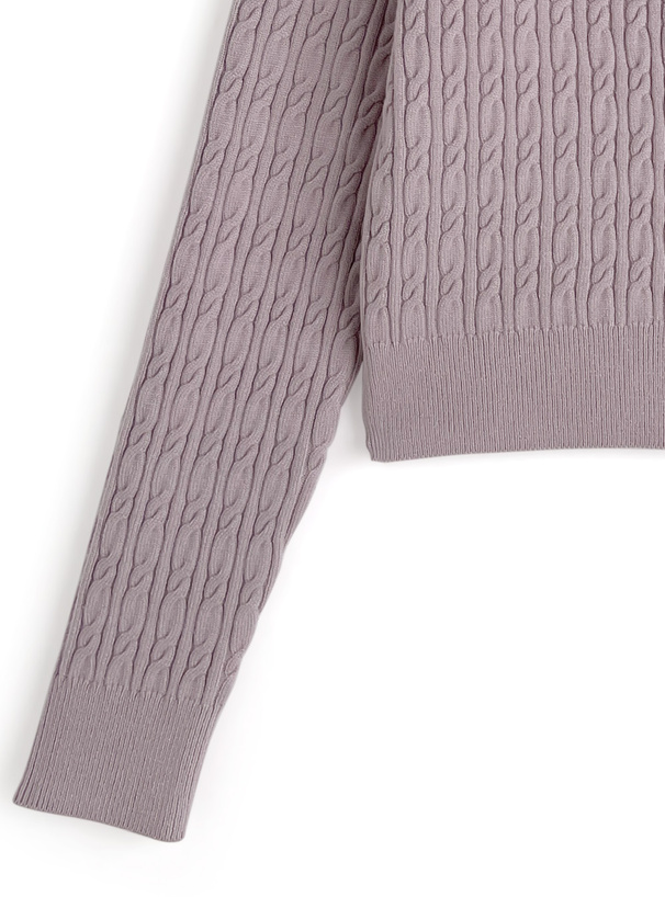 シャギーカラーケーブル編みニットカーディガン