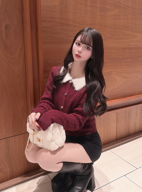 シャギーカラーケーブル編みニットカーディガン[dr836] | レディース