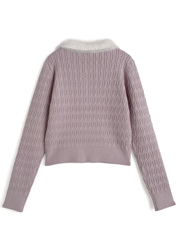 シャギーカラーケーブル編みニットカーディガン