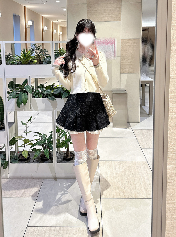 シャギーカラー配色ゴールドボタンカーディガン