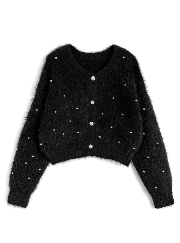 ビジューシャギーニットカーディガン