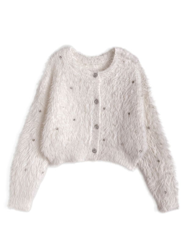 ビジューシャギーニットカーディガン