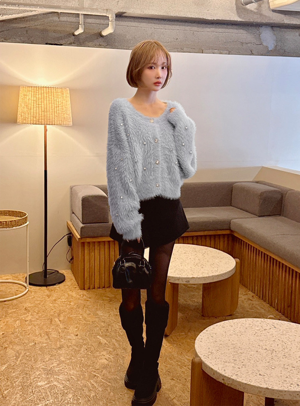 ビジューシャギーニットカーディガン