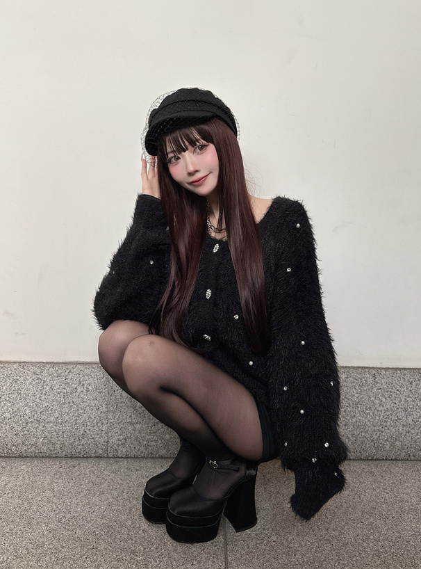 ビジューシャギーニットカーディガン