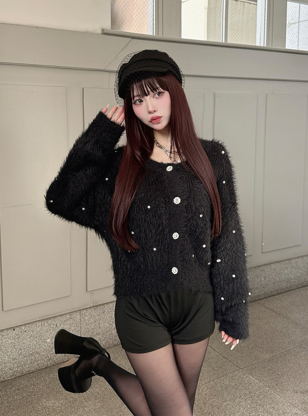 ビジューシャギーニットカーディガン[dr838] | レディースファッション