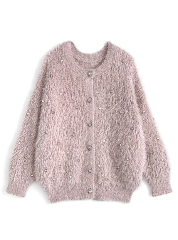 ビジューシャギーニットカーディガン