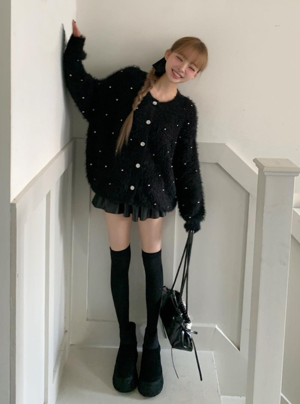 ビジューシャギーニットカーディガン