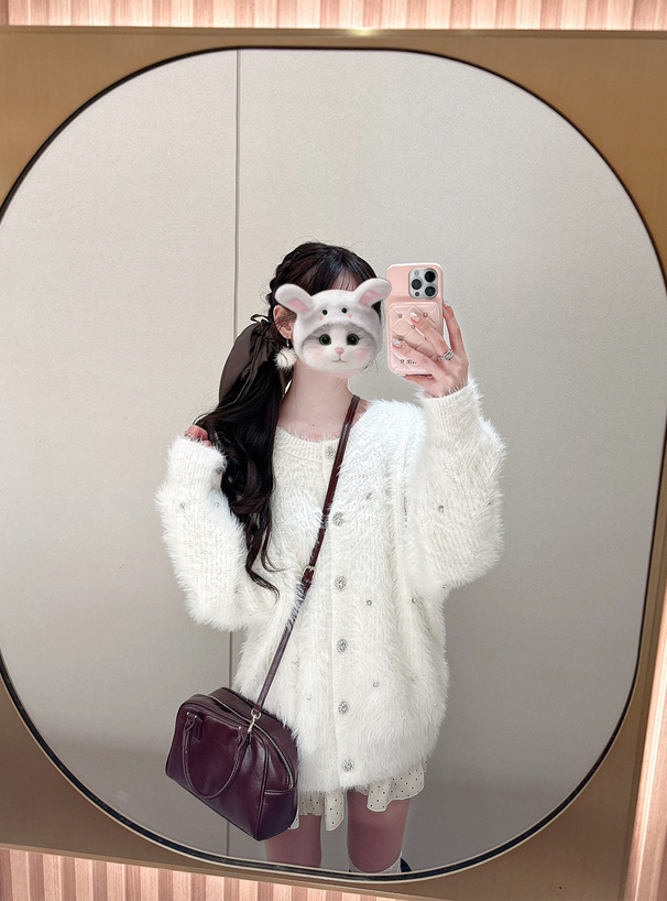 ビジューシャギーニットカーディガン