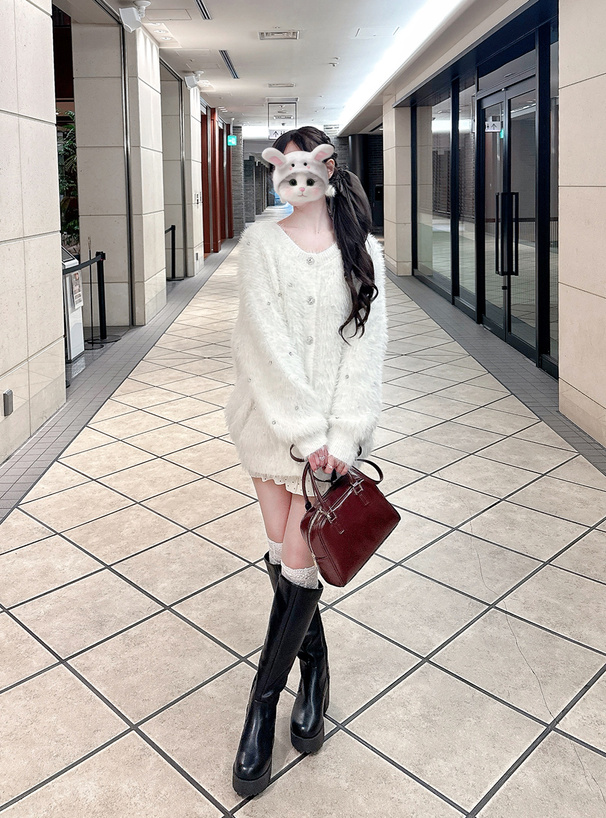 ビジューシャギーニットカーディガン