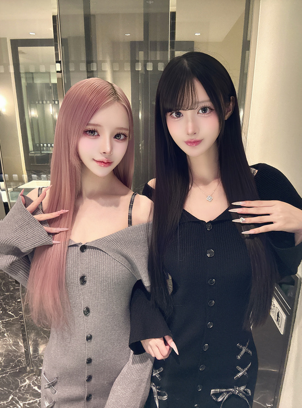 チェック柄レースアップオフショルダーニットワンピース