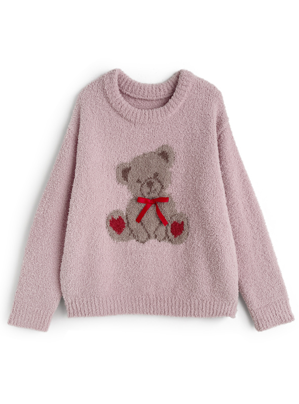 テディベアリボンジャガードニットトップス[dr845]