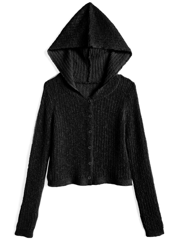 フード付き透かし編みニットカーディガン[dr849]